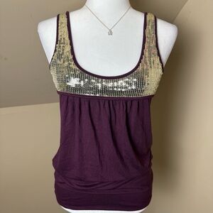 Forever 21 Purple Tank Top with‎ Gold Sequins Y2K Size Small